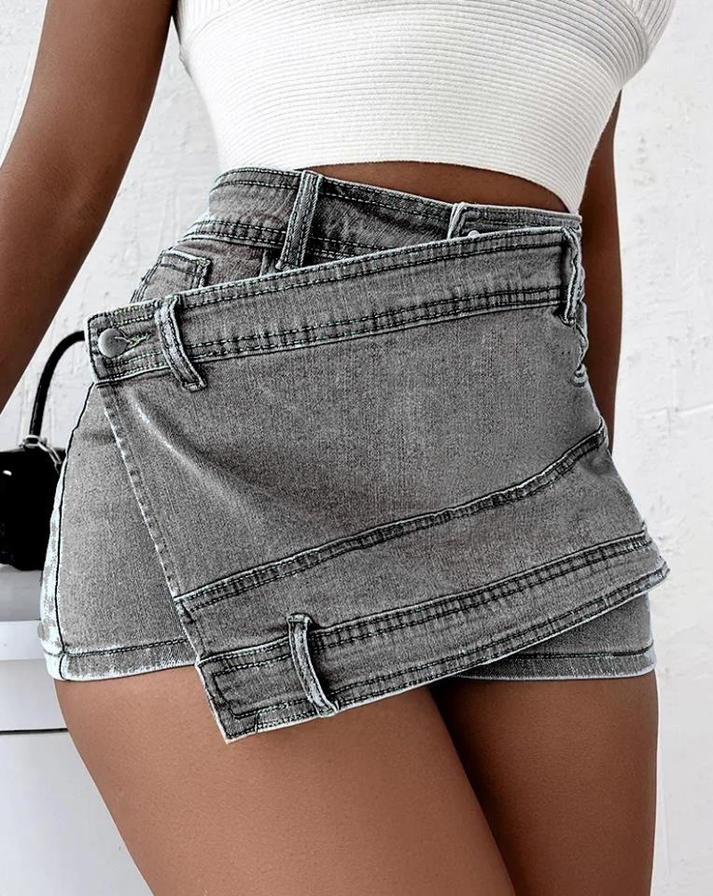 Vintage Denim Mini Skort w/A-Line Hem