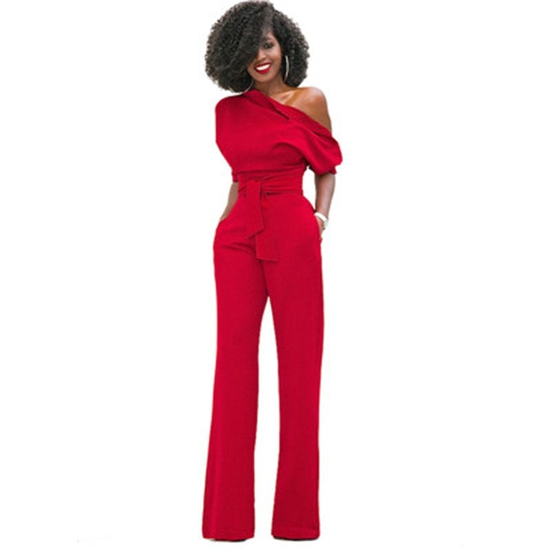 Rosa | Women'S off Shoulder Wide Leg Jumpsuit Belted Formal