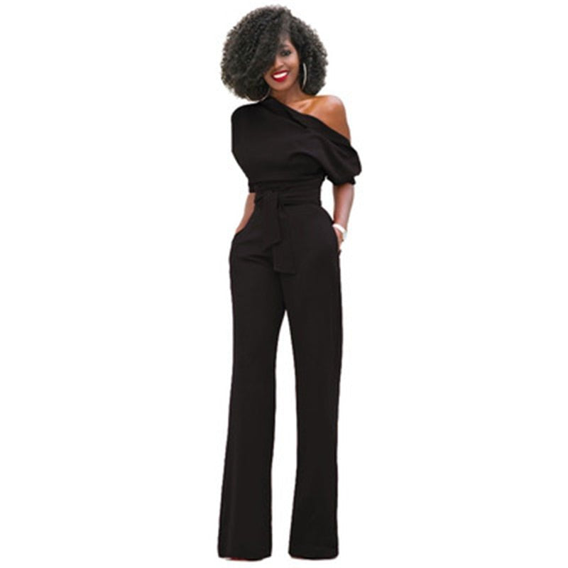 Rosa | Women'S off Shoulder Wide Leg Jumpsuit Belted Formal