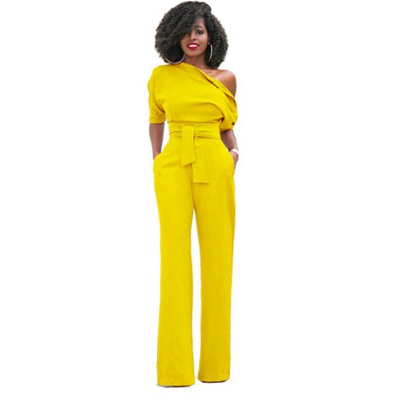 Rosa | Women'S off Shoulder Wide Leg Jumpsuit Belted Formal