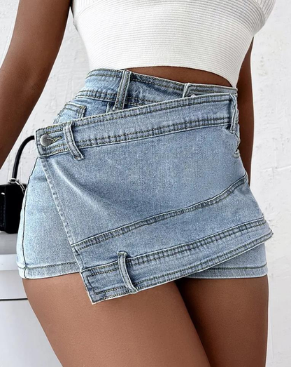 Vintage Denim Mini Skort w/A-Line Hem